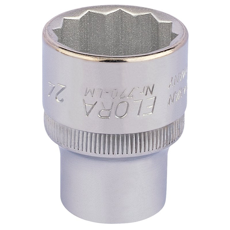 Elora Bi-Hexagon Socket 1/2"D 24mm Chrome Plated Hardened And Tempered 24690