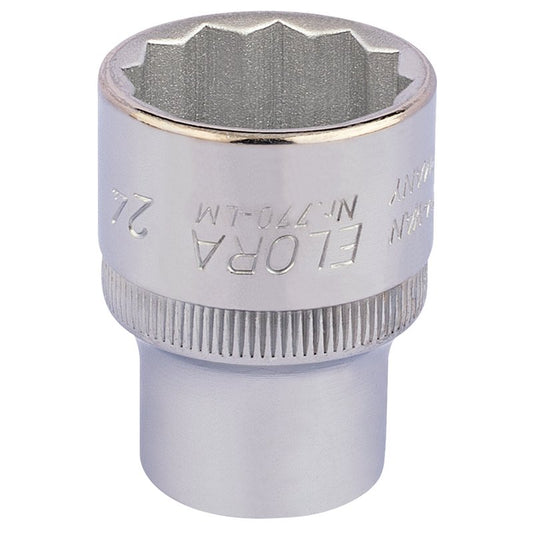 Elora Bi-Hexagon Socket 1/2"D 24mm Chrome Plated Hardened And Tempered 24690