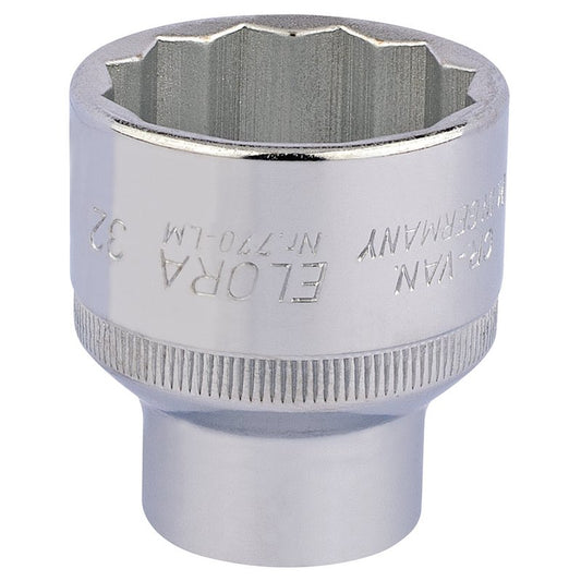 Elora Bi-Hexagon Socket 1/2"D 32mm Chrome Plated Hardened And Tempered 24765