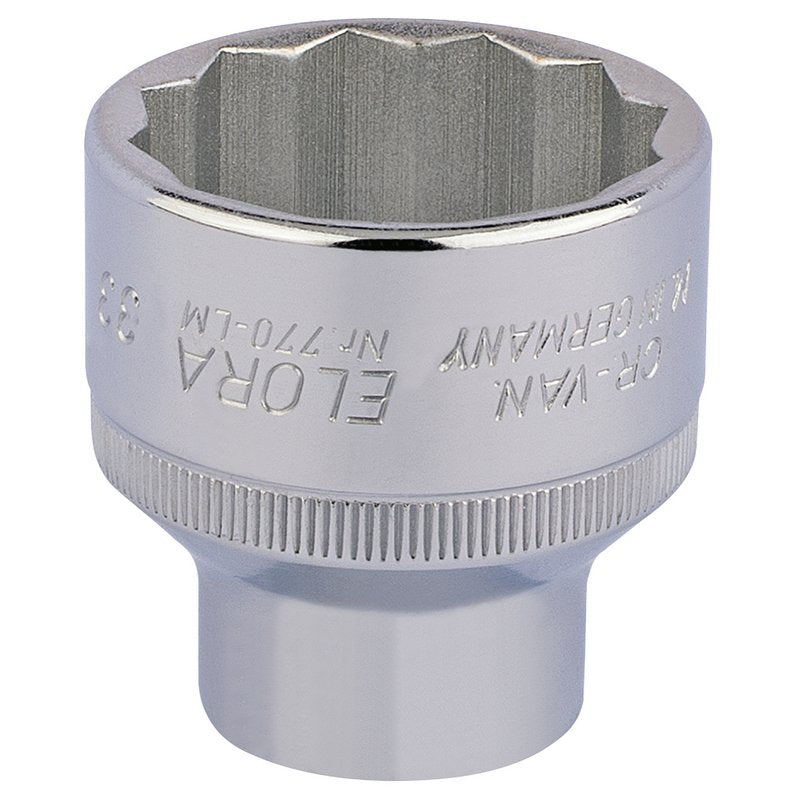 Elora Bi-Hexagon Socket,1/2"D 33mm Chrome Plated Hardened And Tempered 24773