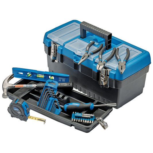 Draper DIY Tool Kit Box Level Hammer Hex Set Tape Plier & Screwdriver Set 24892