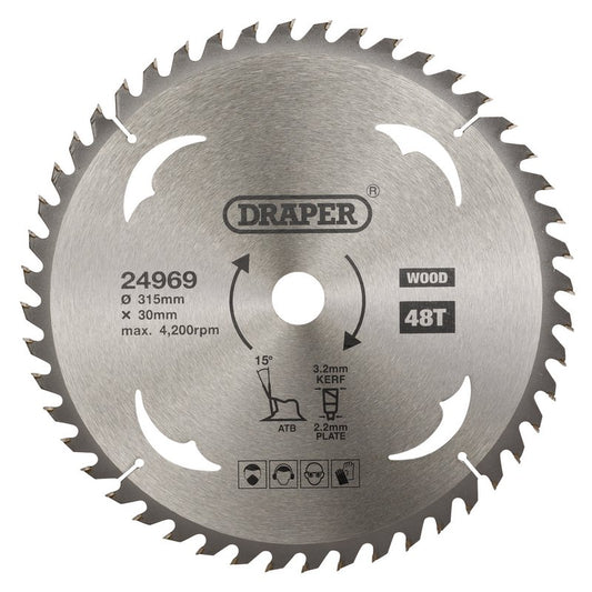Draper TCT Circular Saw Blade for Wood 315 x 30mm 48T 24969