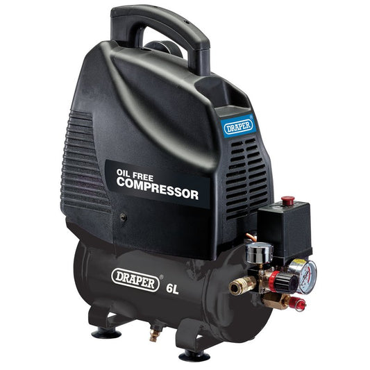 Draper 6L Oil-Free Air Compressor 1.1kW 1.5hp 230V 116psi 8bar Portable 24974