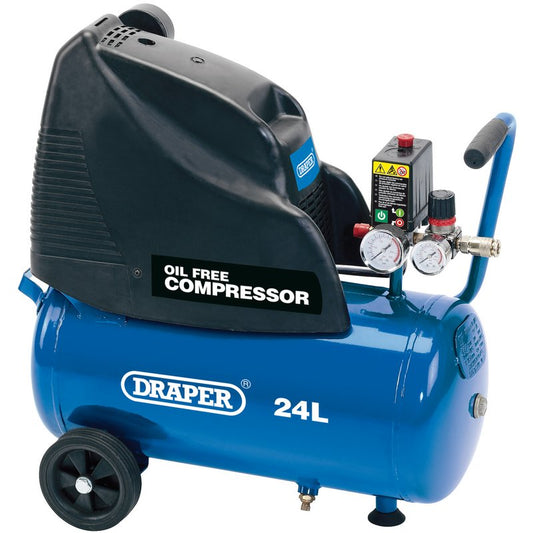 Draper 24L 203V Oil-Free Direct Drive Air Compressor 1.1kW/1.5hp Portable 24978