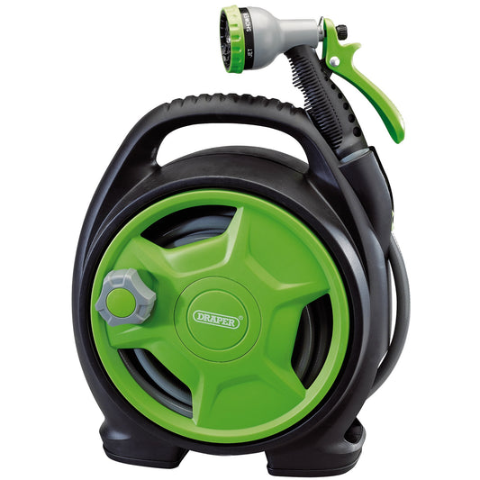 Draper Mini Compact Garden Hose Reel Set 10m With Water Spray Gun 25002