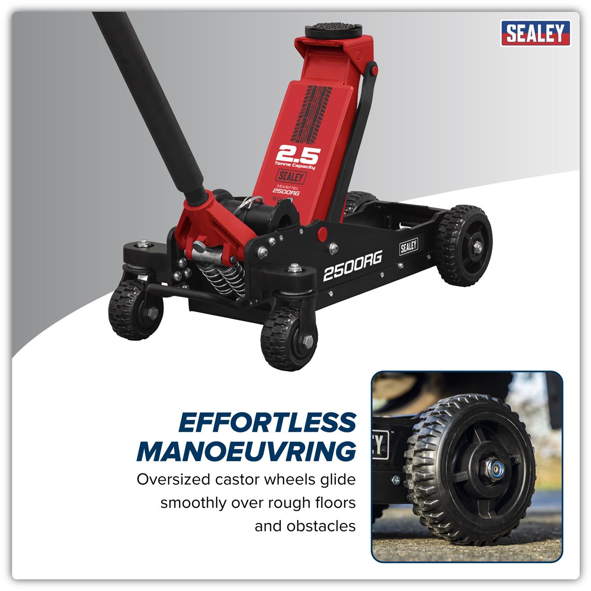 Sealey Big Wheel Hybrid Trolley Jack for Off-Road Vehicles, SUVs, Vans & 4x4s with Super Rocket Lift 2.5 Tonne 2500RG
