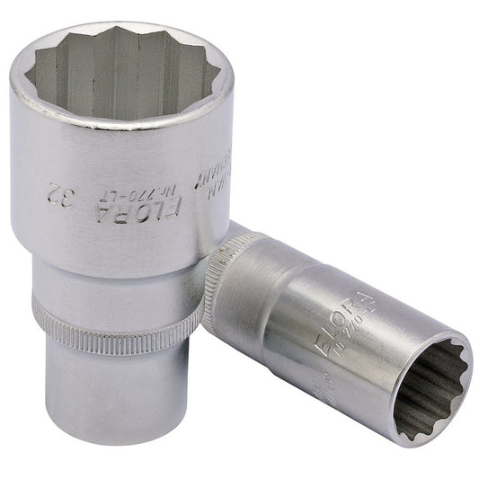 Elora 1/2"D 27mm Deep Bi Hexagon Socket Chrome Plated Knurled Ring 11938