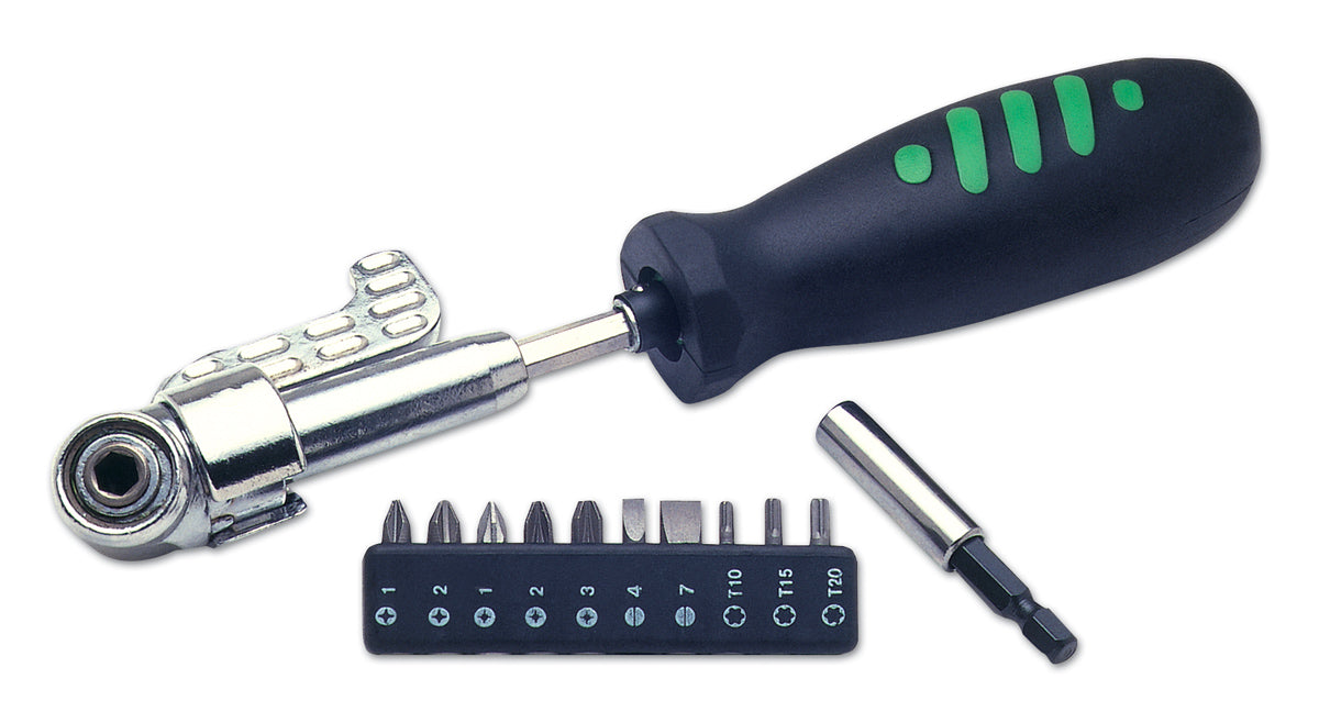 Laser Tools 3-Way Angled Head Screwdriver & 10 Bits 2517