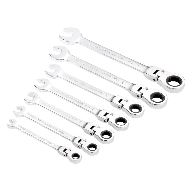 Draper HI-TORQ Metric Flexible Head Ratchet Combination Spanner Set 7 Pc 25396