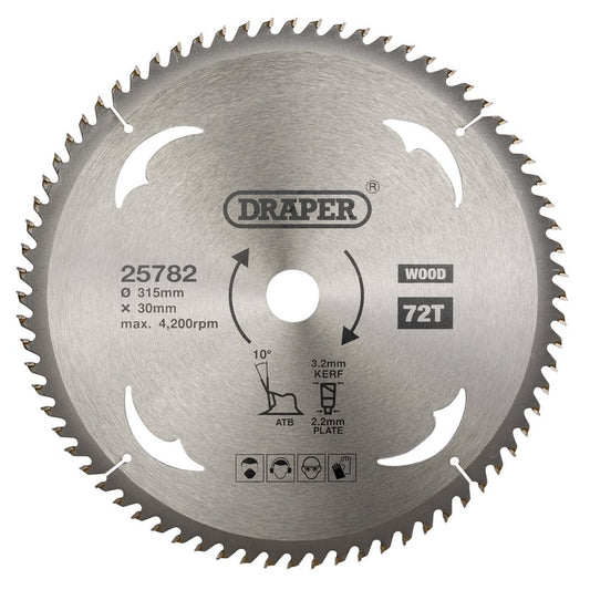 Draper TCT Circular Saw Blade for Wood 315 x 30mm 72T 25782