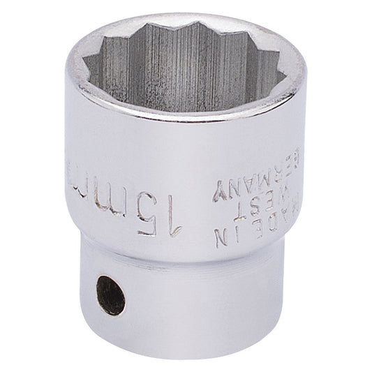 Elora Bi-Hexagon Socket 3/8"D 15mm Chrome Plated Hardened And Tempered 25911