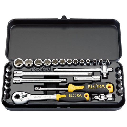 Elora Metric Socket Set 1/4"D 31 Piece Single Hex Standard Length 25931