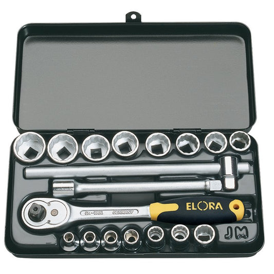 Elora Metric Socket Set 3/8"D 18 Piece Hex & Bi-Hex Standard Length 25932