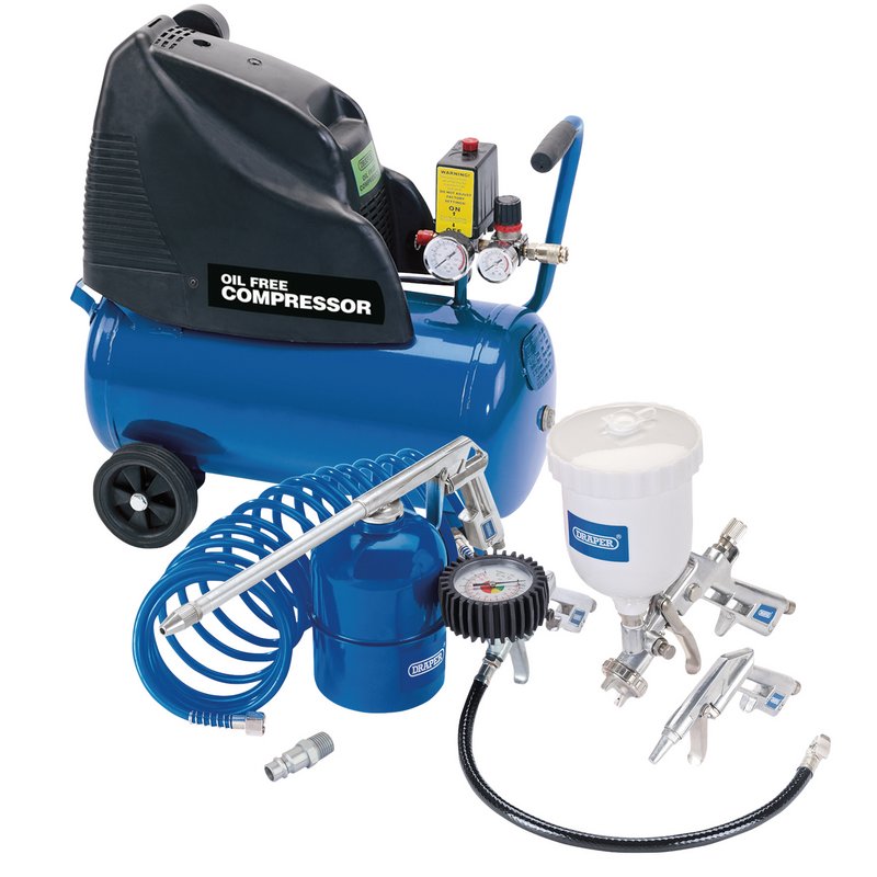 Draper Direct Drive Portable Oil Free Air Compressor 24L & Air Tool Kit 25936