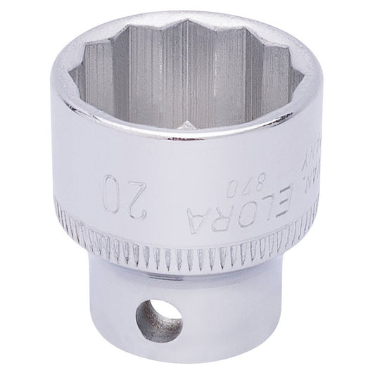 Elora Bi-Hexagon Socket 3/8"D 20mm Chrome Plated Hardened And Tempered 25961