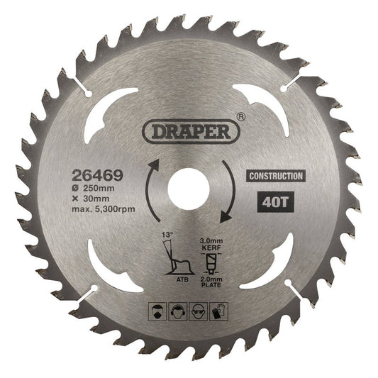 Draper TCT Construction Circular Saw Blade 250 x 30mm 40T 26469