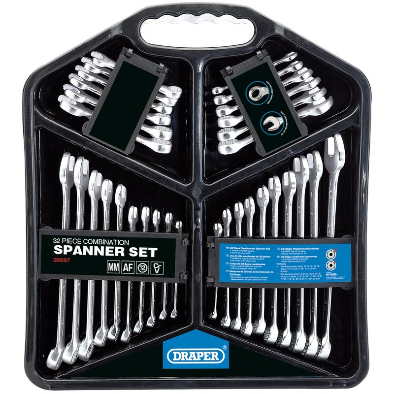 Draper Combination Spanner Set 32 Piece Metric Imperial Standard & Stubby 26697