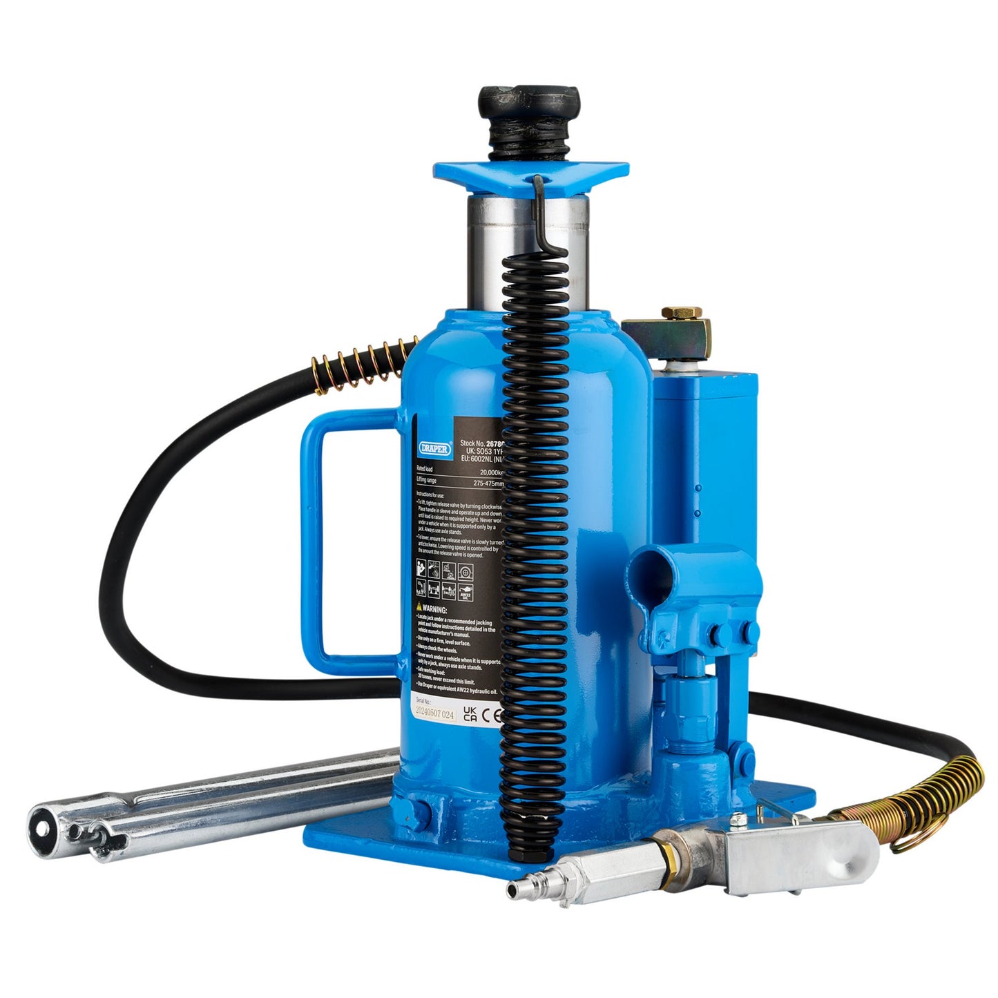 Draper Air Hydraulic Bottle Jack 20 Tonne Range 245-475mm Screw 80mm 26780