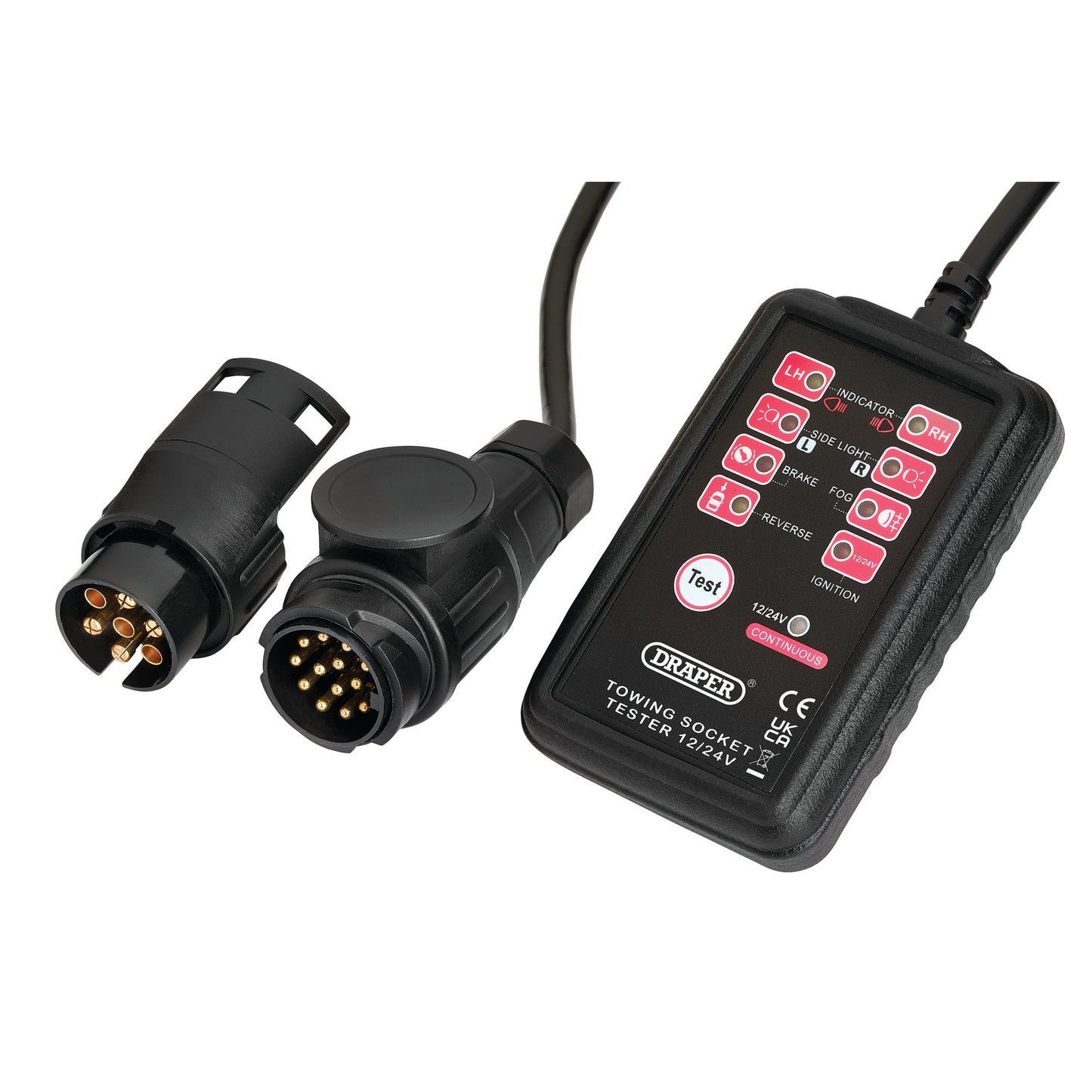 Draper 13 and 7-Pin Towbar Socket Tester 12 - 24V 5m Cable LED Display 27197