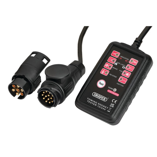 Draper 13 and 7-Pin Towbar Socket Tester 12 - 24V 5m Cable LED Display 27197