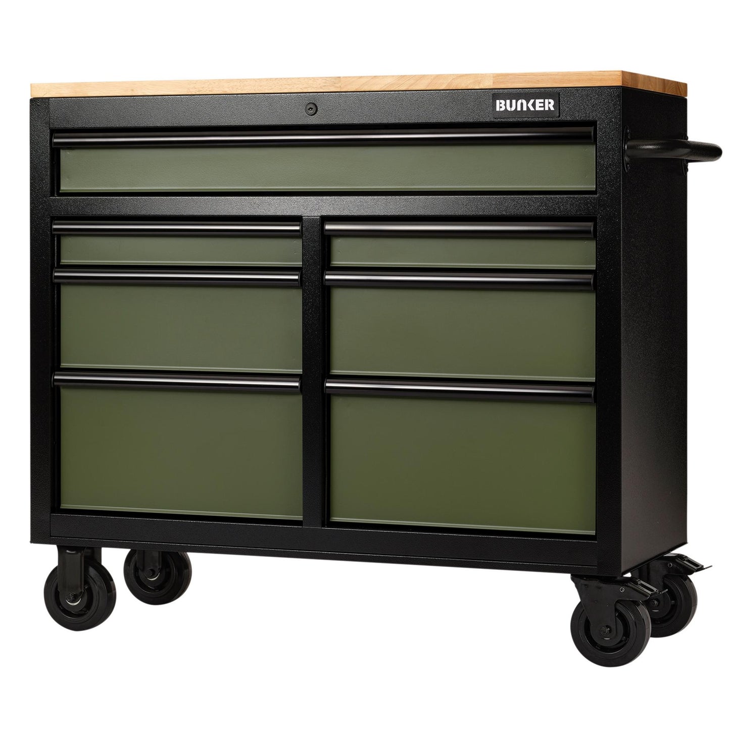 BUNKER® 7 Drawer Workbench Roller Tool Cabinet, 41", Green