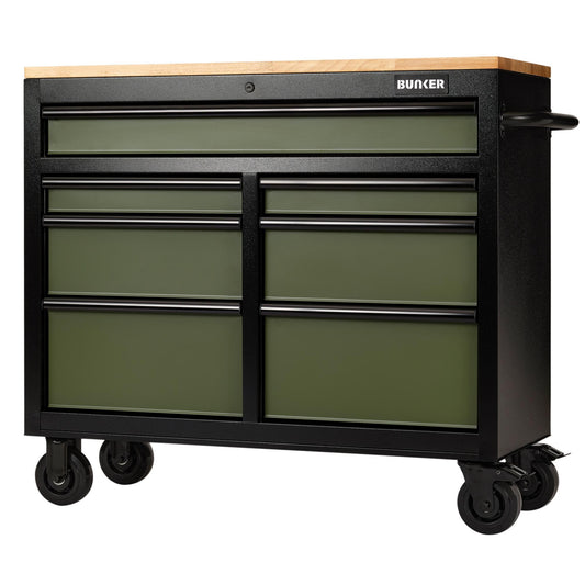 BUNKER® 7 Drawer Workbench Roller Tool Cabinet, 41", Green