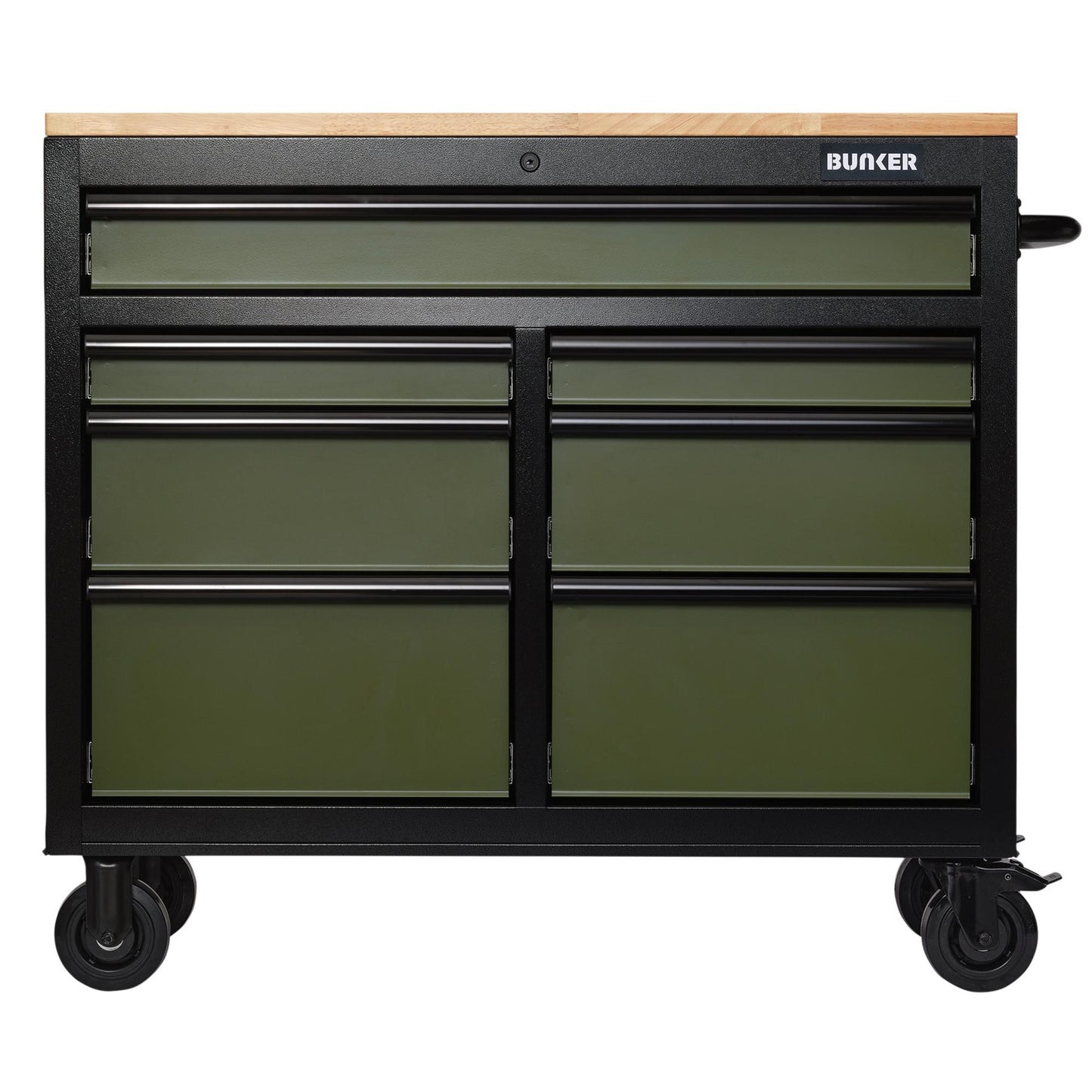 BUNKER® 7 Drawer Workbench Roller Tool Cabinet, 41", Green