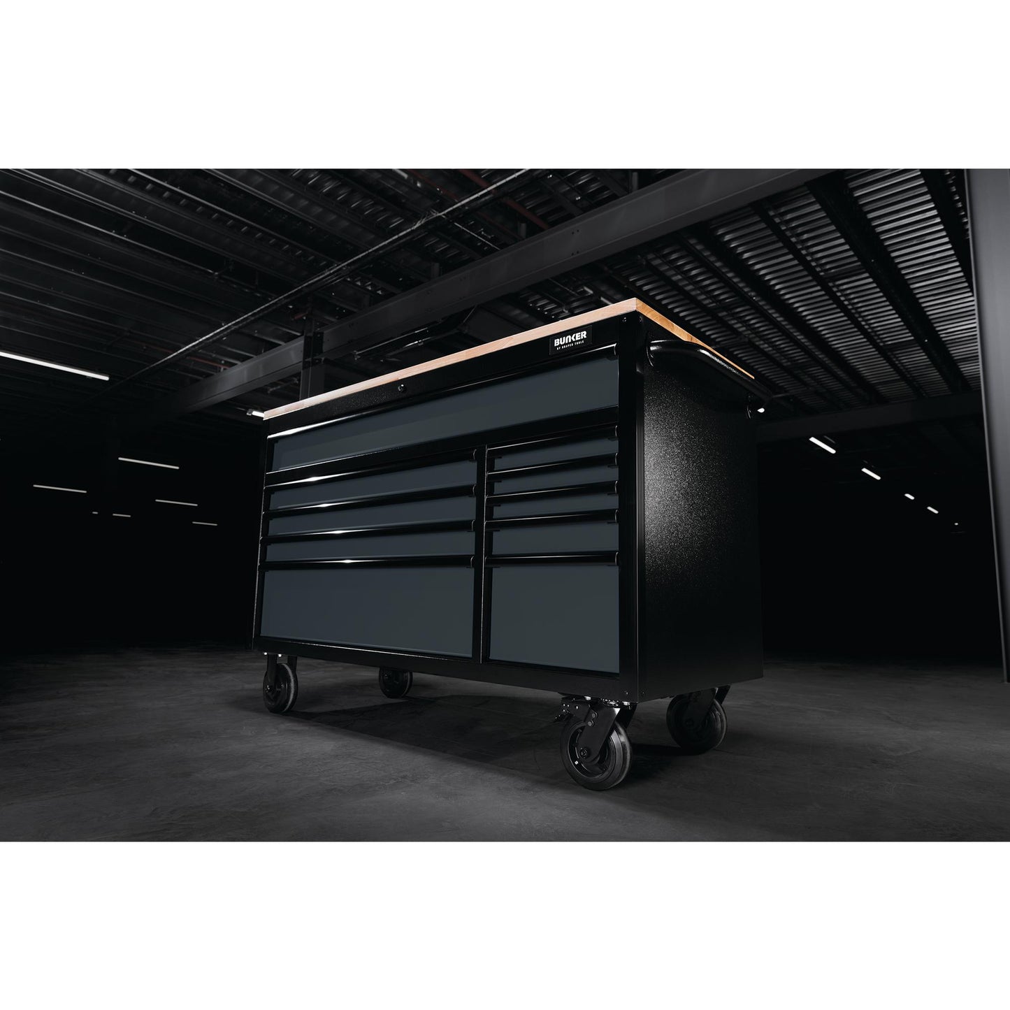 BUNKER® 10 Drawer Workbench Roller Tool Cabinet, 56", Grey