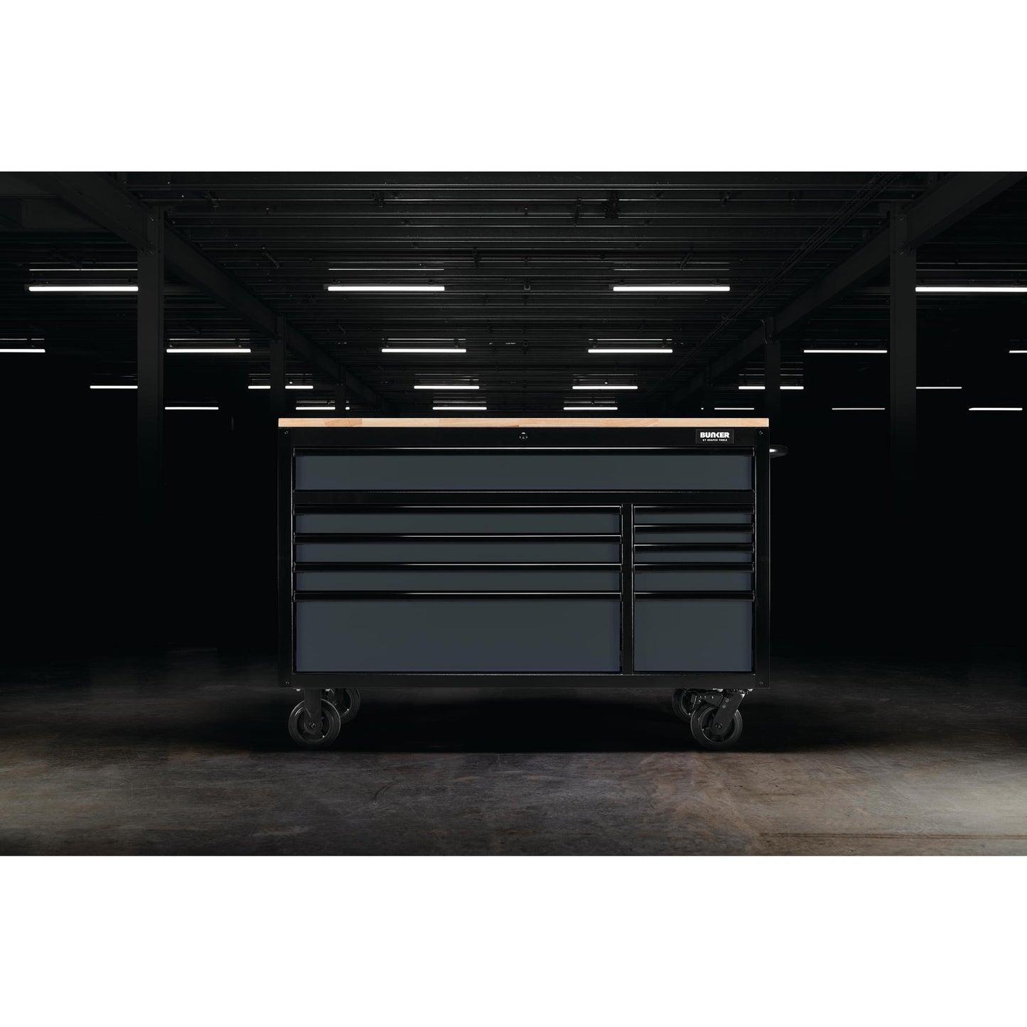 BUNKER® 10 Drawer Workbench Roller Tool Cabinet, 56", Grey
