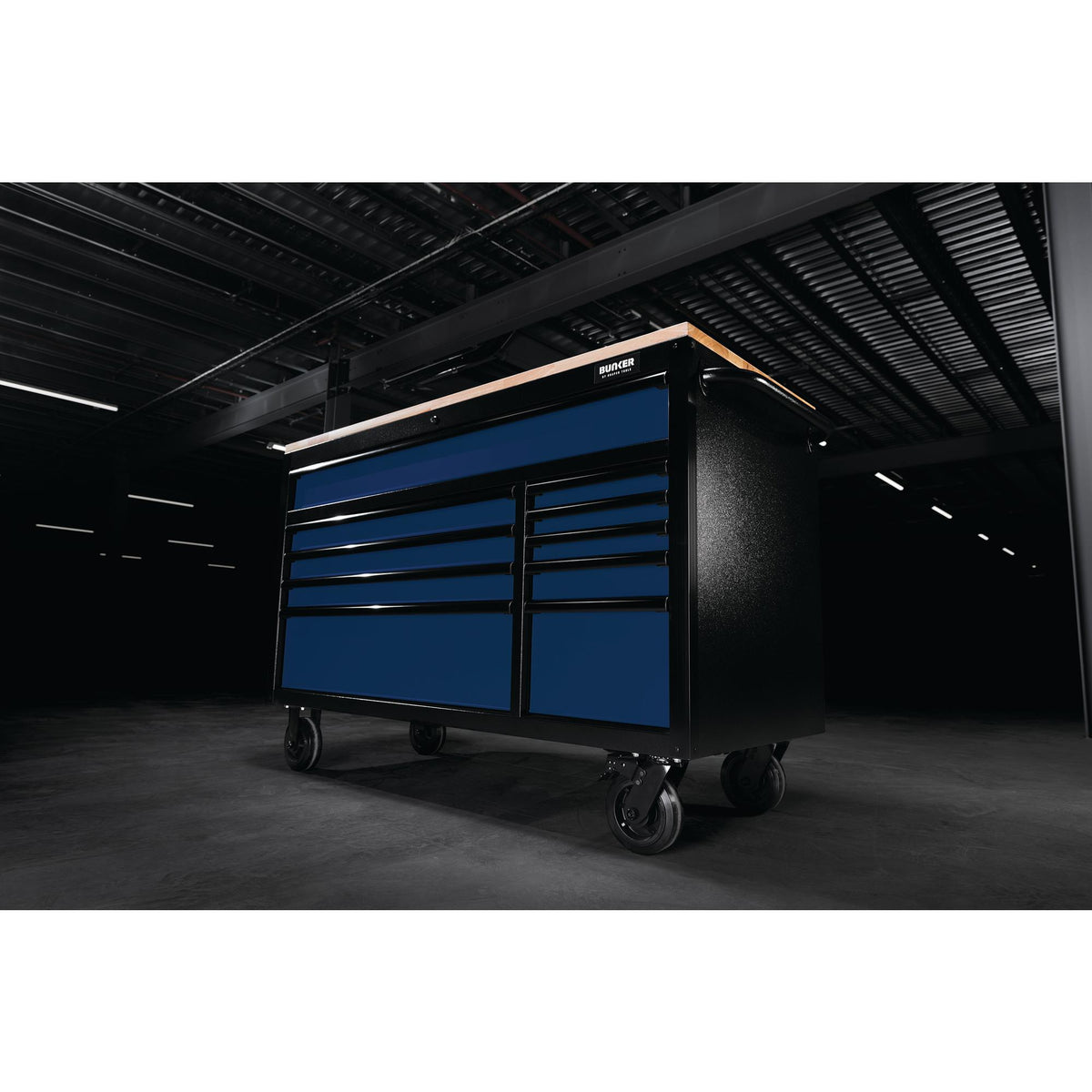 BUNKER 10 Drawer Workbench Roller Tool Cabinet, 56", Blue