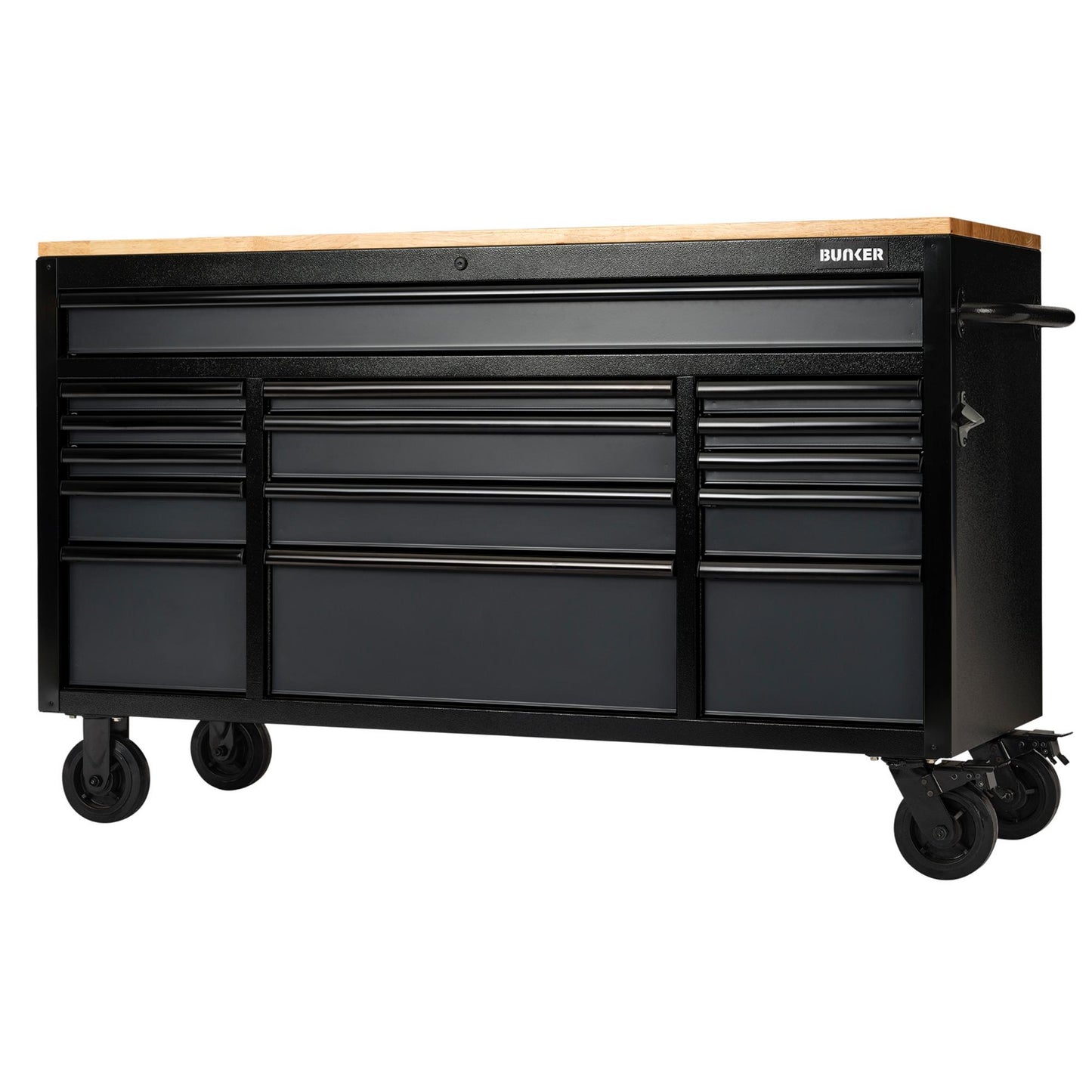 BUNKER® 15 Drawer Workbench Roller Tool Cabinet, 61", Grey