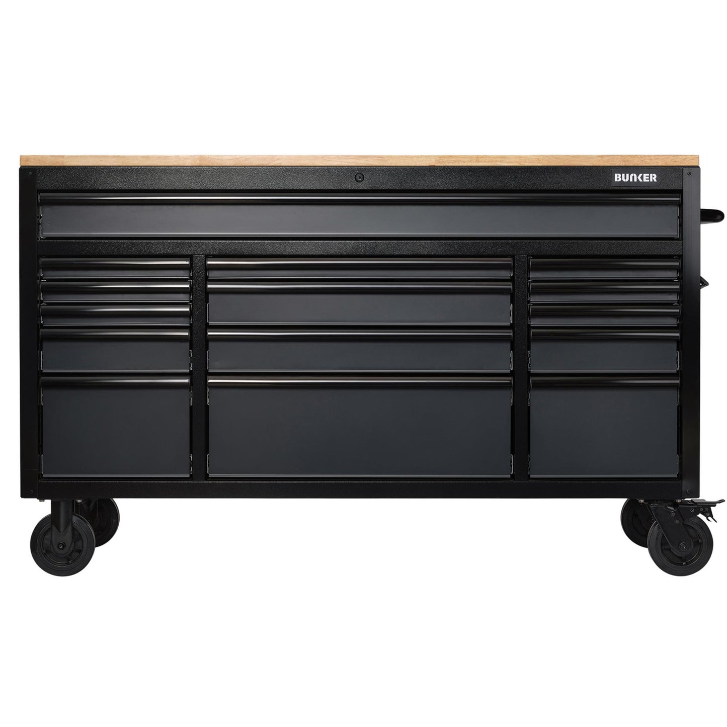 BUNKER® 15 Drawer Workbench Roller Tool Cabinet, 61", Grey