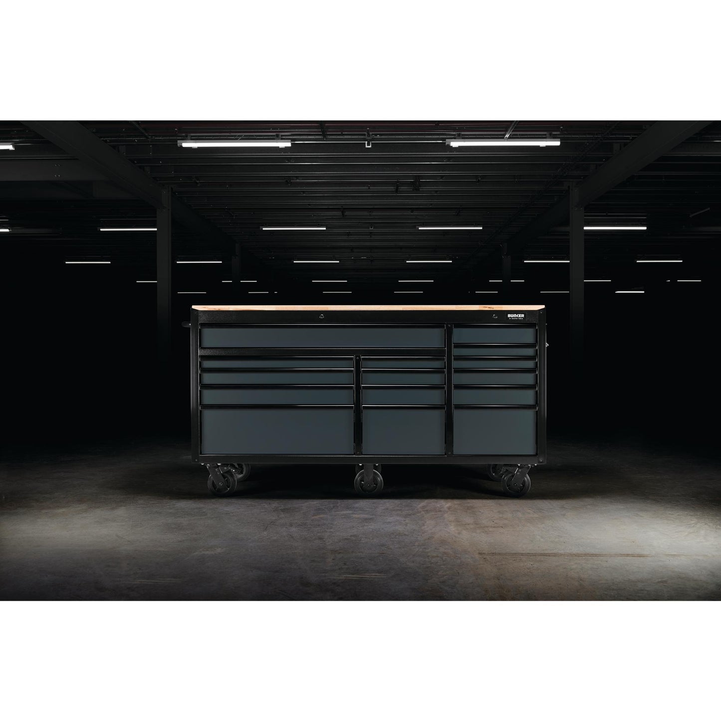 BUNKER® 15 Drawer Workbench Roller Tool Cabinet, 72", Grey