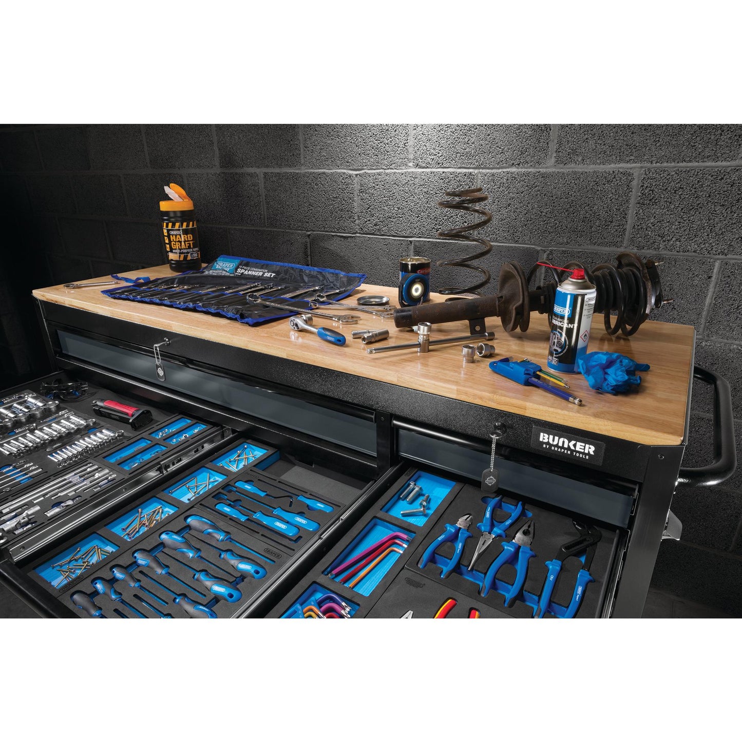 BUNKER® 15 Drawer Workbench Roller Tool Cabinet, 72", Grey