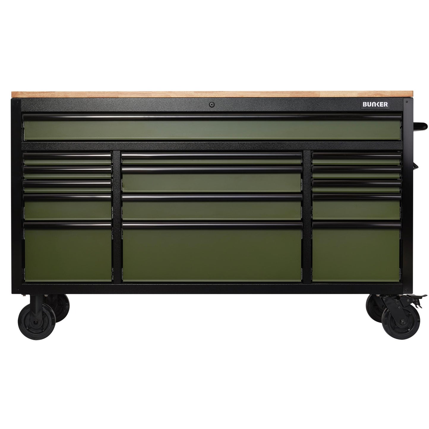 BUNKER® 15 Drawer Workbench Roller Tool Cabinet, 61", Green