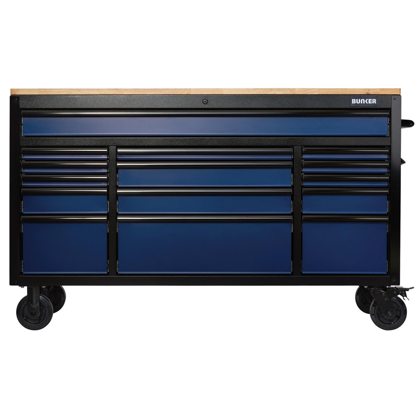 BUNKER® 15 Drawer Workbench Roller Tool Cabinet, 61", Blue