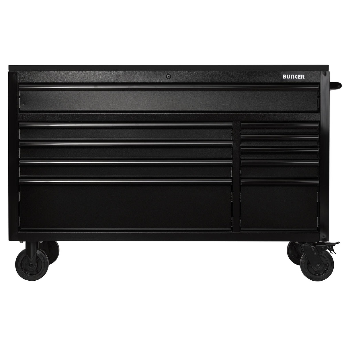 BUNKER 10 Drawer Workbench Roller Tool Cabinet with Black Stainless Steel Worktop, 56"