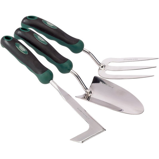 Draper Stainless Steel Heavy Duty Soft Grip Fork Trowel Weeder Set 3 Piece 27436