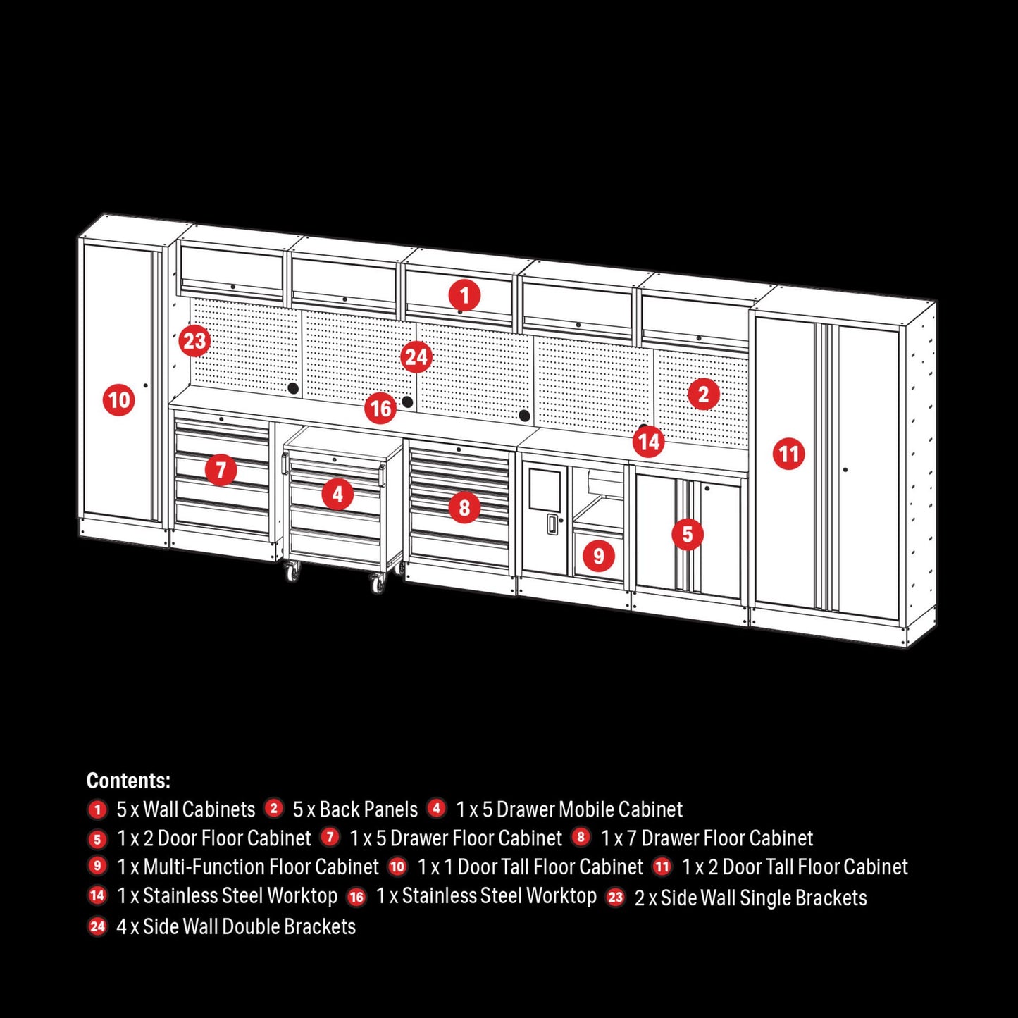 BUNKER 25 Piece Modular Storage Combo with Stainless Steel Worktop 4915mm