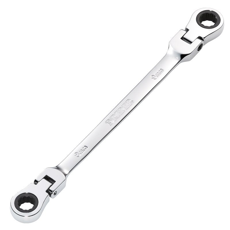 Draper Metric 8 x 9mm Flexible Head Double Ring Ratchet Spanner Chrome 27744