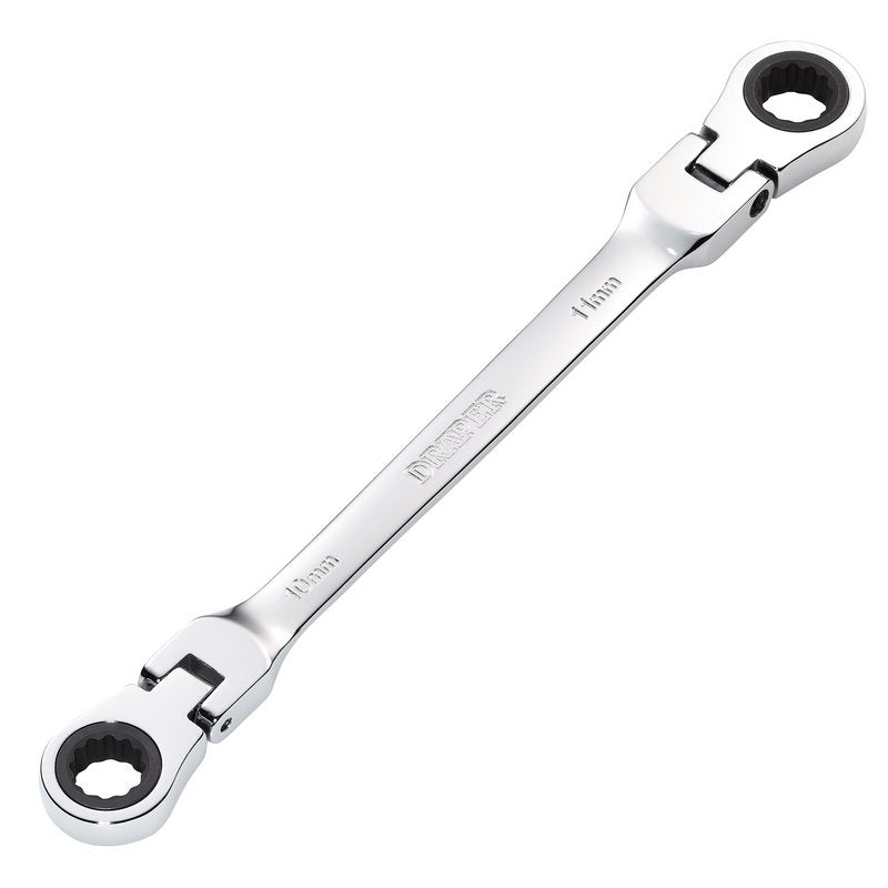 Draper Metric 10 x 11mm Flexible Head Double Ring Ratchet Spanner Chrome 27745