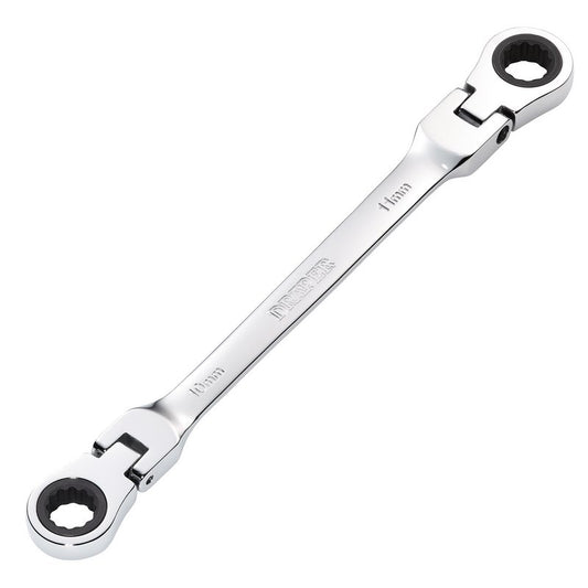 Draper Metric 10 x 11mm Flexible Head Double Ring Ratchet Spanner Chrome 27745