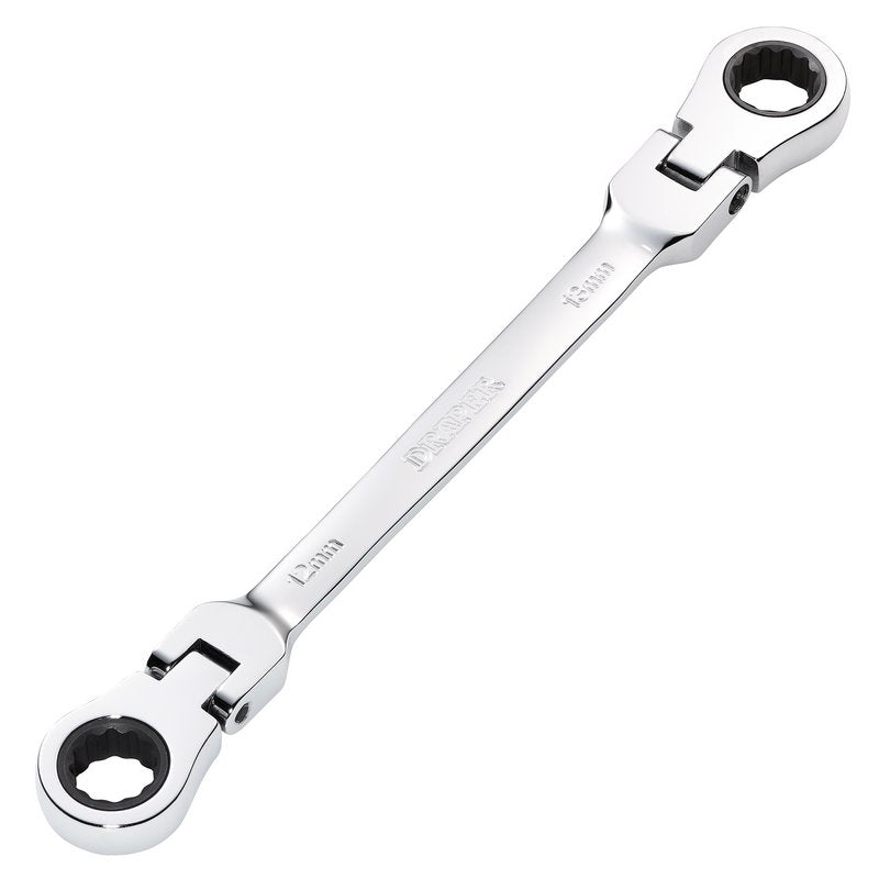 Draper Metric 12 x 13mm Flexible Head Double Ring Ratchet Spanner Chrome 27746