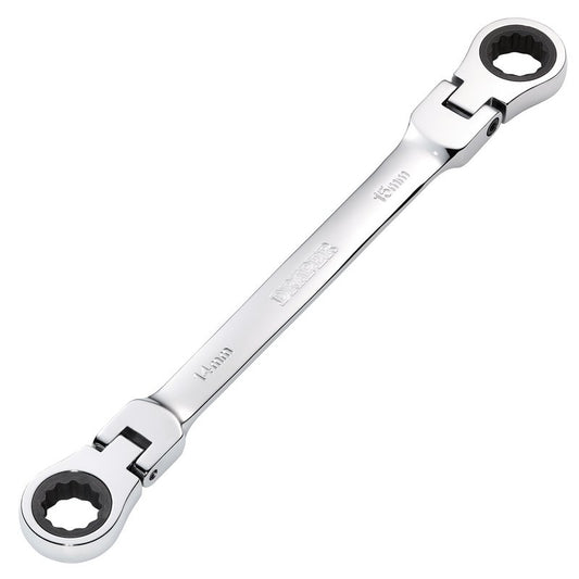 Draper Metric 14 x 15mm Flexible Head Double Ring Ratchet Spanner Chrome 27747