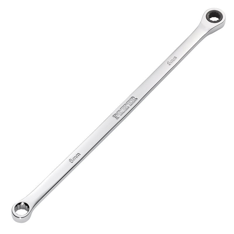 Draper Metric 8mm Extra Long Double Ring Ratchet Spanner Chrome 27765