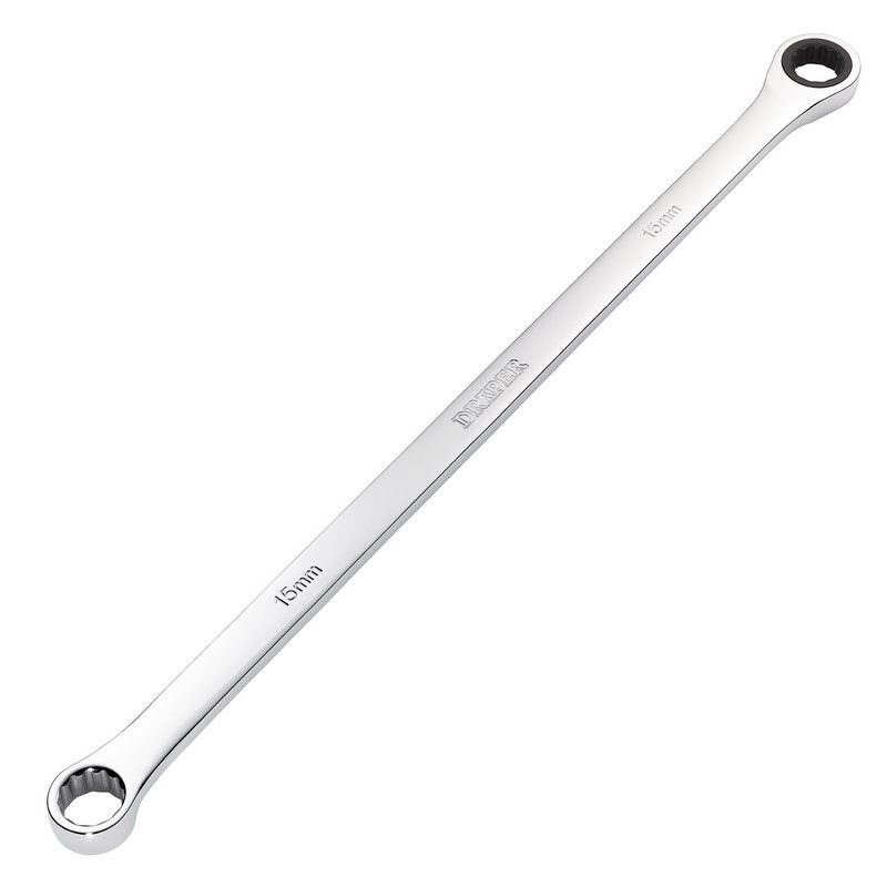Draper Metric 15mm Extra Long Double Ring Ratchet Spanner Chrome 27771