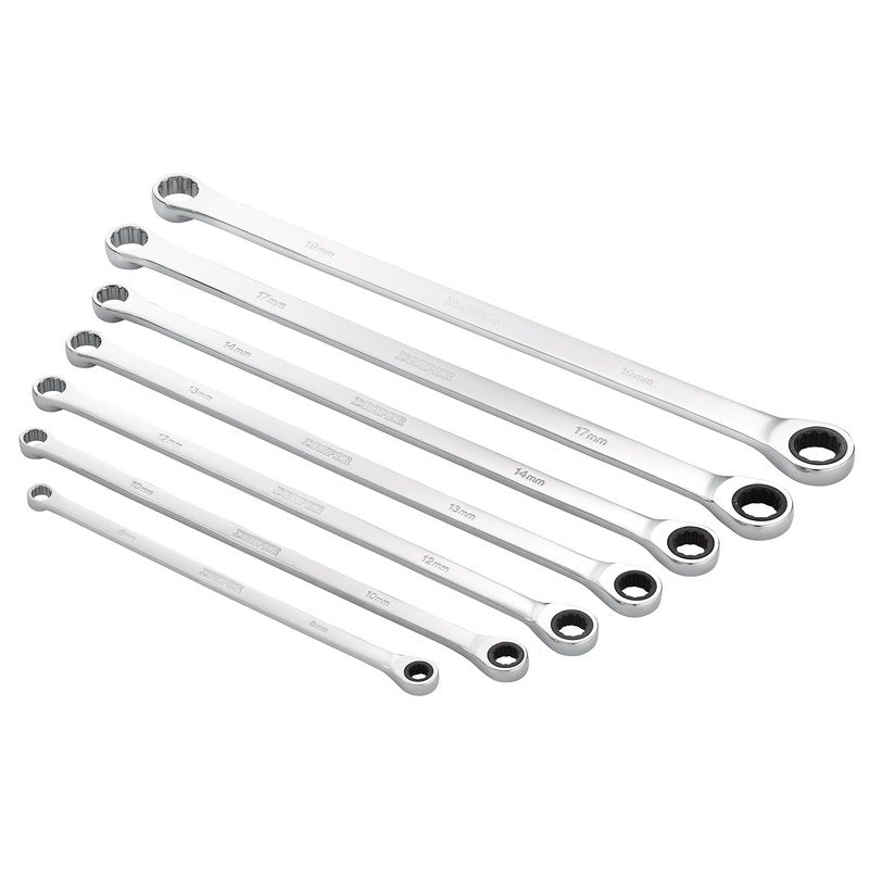 Draper Metric Extra Long Double Ring Ratchet Spanner Set 7 Piece 27778