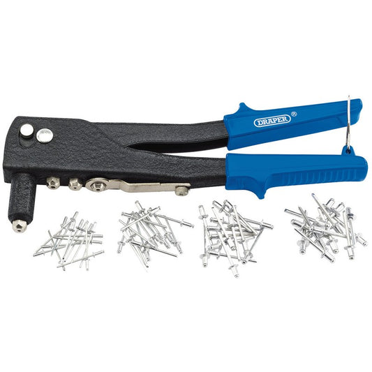Draper Hand Riveter Kit for Aluminium Rivets 2.4, 3.2, 4.0, and 4.8mm 27847