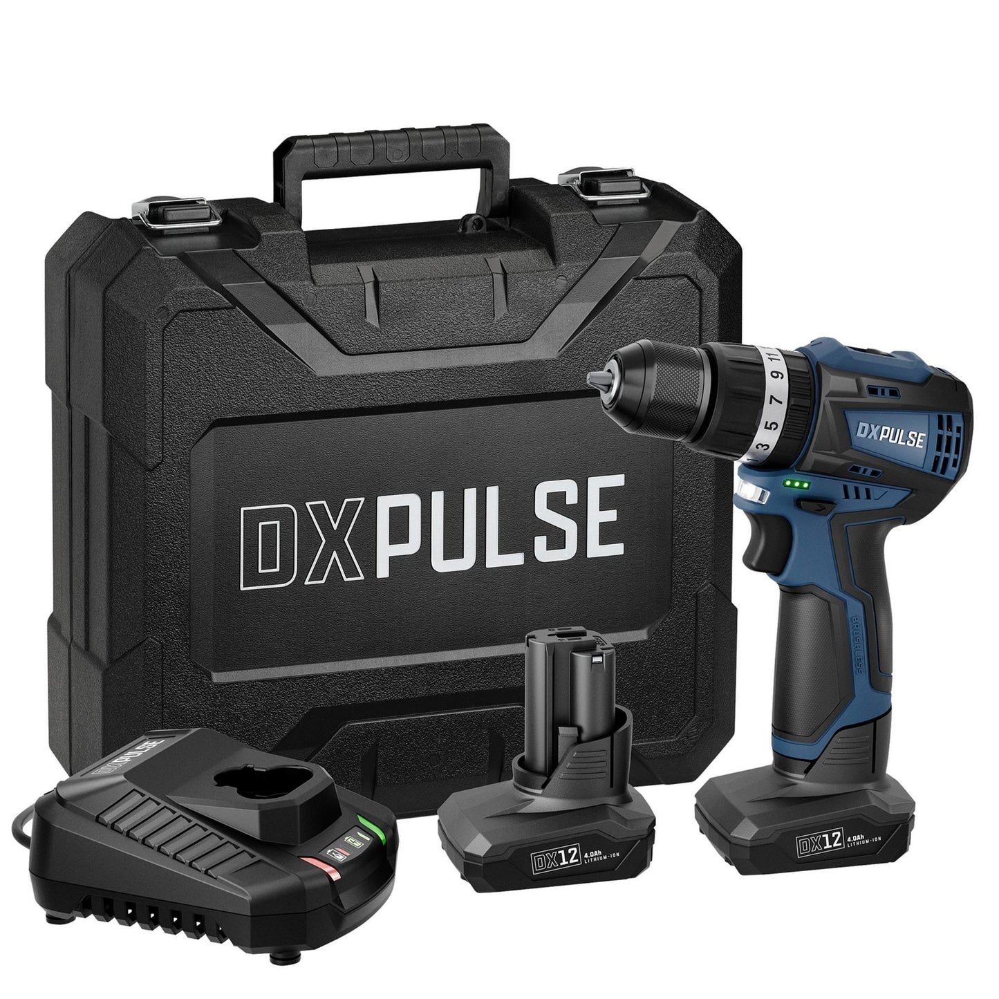 DXPULSE 12V Brushless Combi Drill Kit, 2 x 4.0Ah Batteries, 1 x Fast Charger