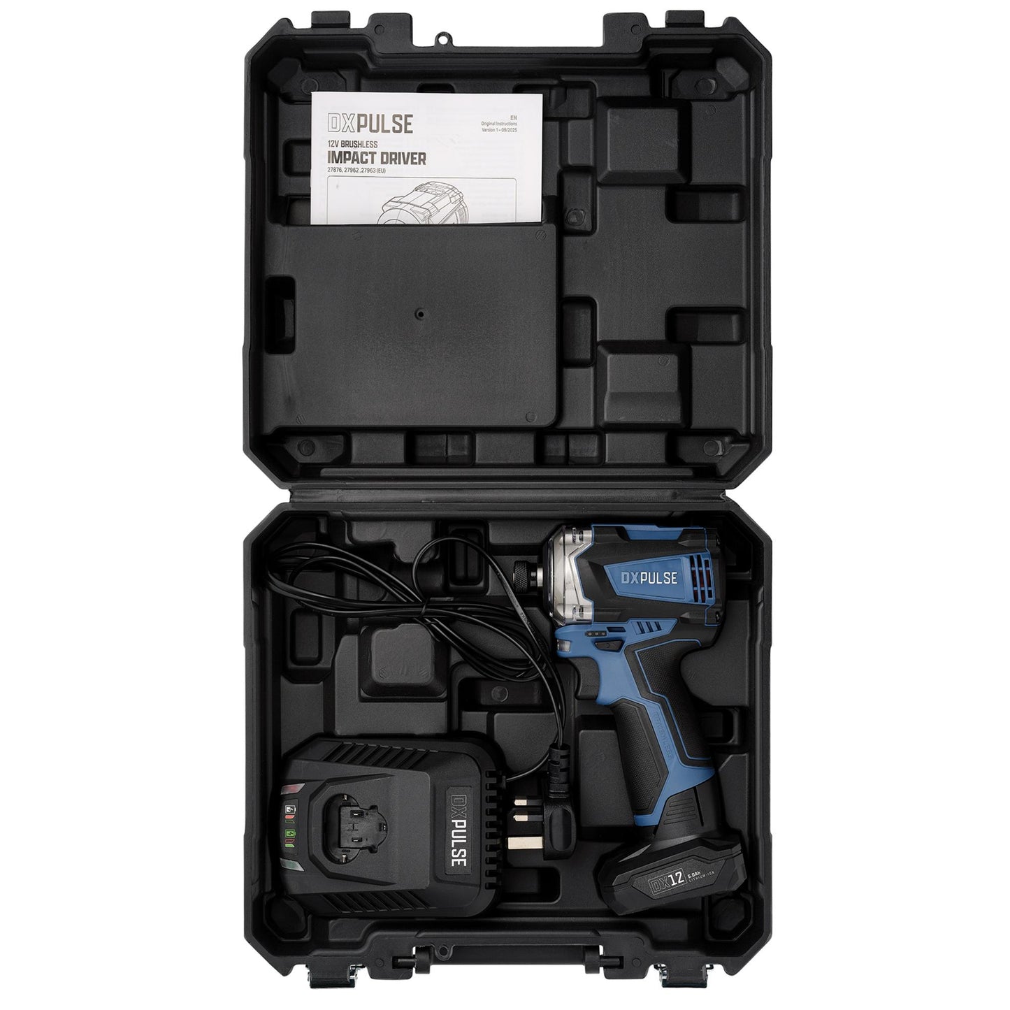 DXPULSE 12V Brushless Impact Driver Kit, 1/4" Sq. Dr., 1 x 5.0Ah Battery, 1 x Fast Charger